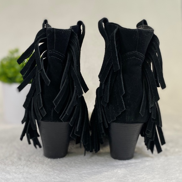 Guess Seline Black Suede Fringe Western Ankle Boots - Picture 6 of 11